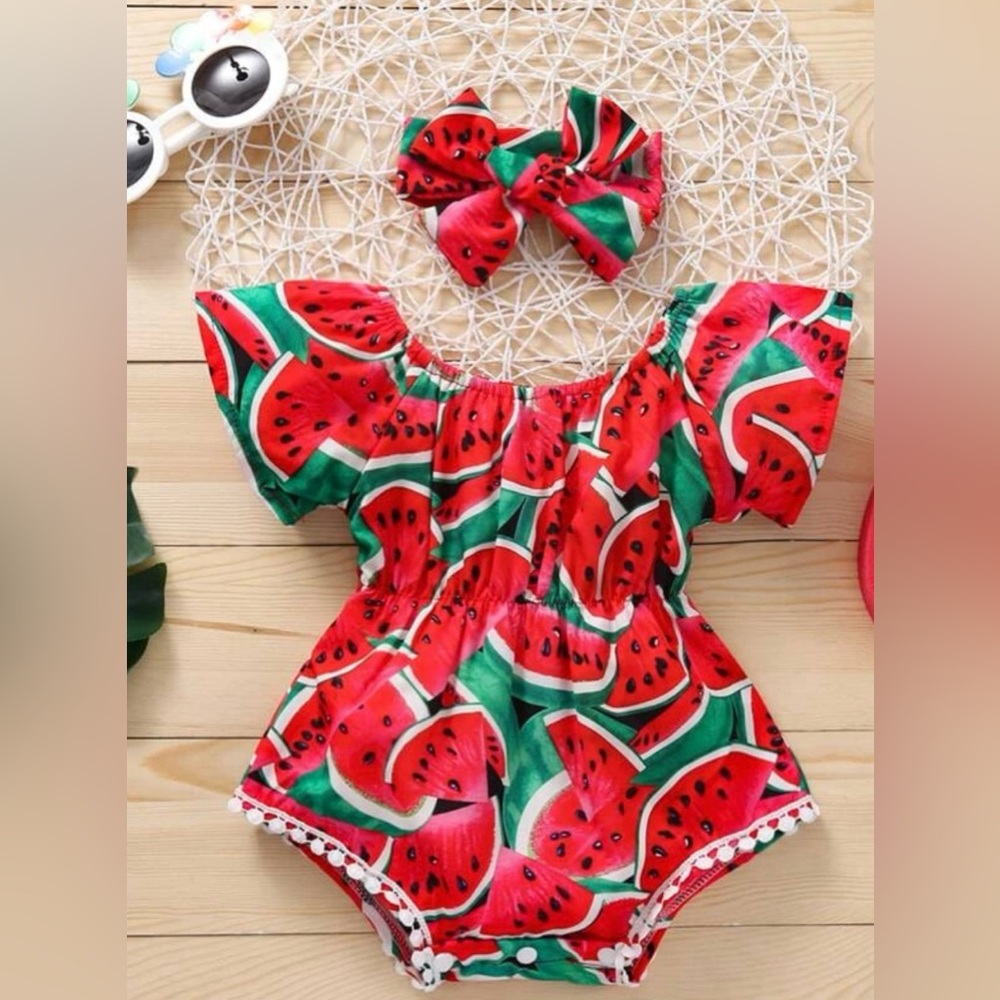 NWT SHEIN kids Baby Girl Watermelon Print Bodysuit  With Headband sz 18-24 month